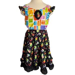 Custom Colorful Kitty Cat Artsy Patterned Dress for Kids w Cutouts Size XS-Small